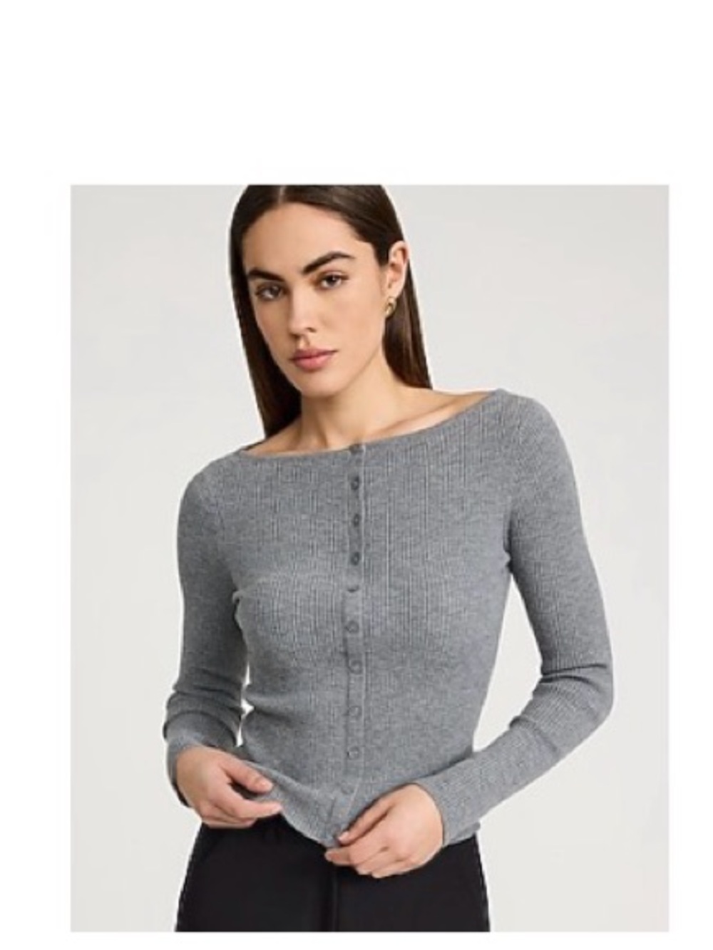 Express Fitted Ribbed Boatneck Gray Ribbed Button-Front Knit Cardigan Size L